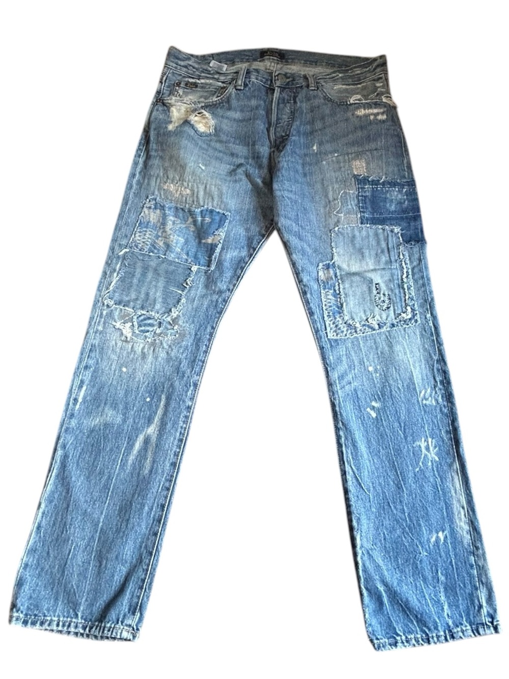 Polo Ralph Lauren Varick Slim Distressed Patchwork Jeans 32x30
